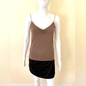 Zara brown viscose tank top elastic thin spaghetti straps embeaded bra lining L